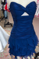Load image into Gallery viewer, Navy Sweetheart Bodycon Ruched Short Cocktail Dress with Keyhole