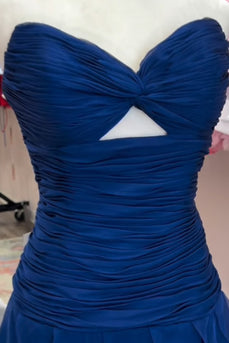 Navy Sweetheart Bodycon Ruched Short Cocktail Dress with Keyhole
