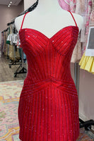 Load image into Gallery viewer, Royal Blue Sparkly Tight Spaghetti Straps Beaded Short Cocktail Dress