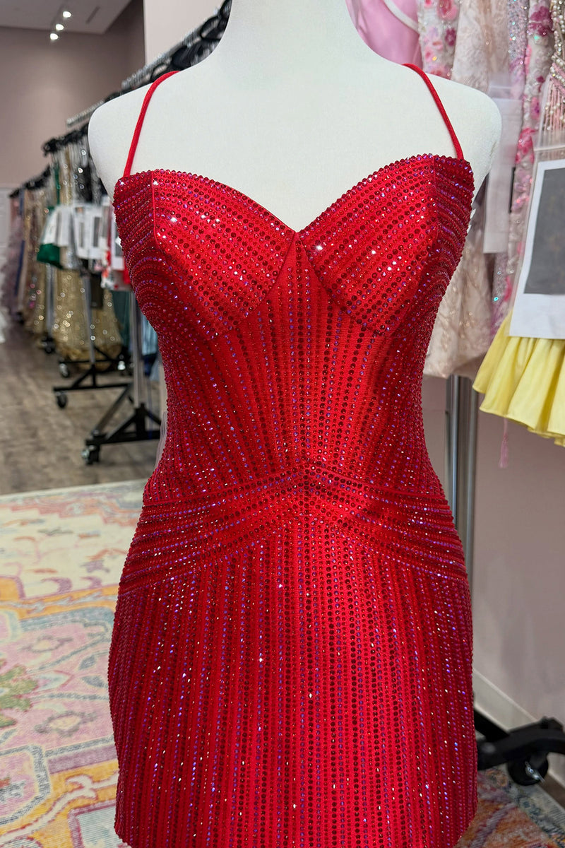 Load image into Gallery viewer, Royal Blue Sparkly Tight Spaghetti Straps Beaded Short Cocktail Dress