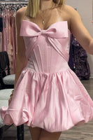 Load image into Gallery viewer, Pink Corset A Line Strapless Short Cocktail Dress with Bow