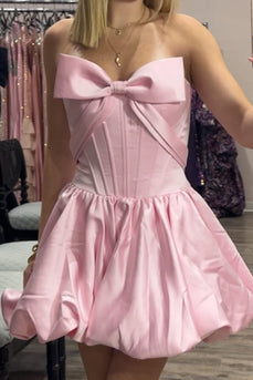 Pink Corset A Line Strapless Short Cocktail Dress with Bow
