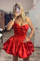 Load image into Gallery viewer, Pink Corset A Line Strapless Short Cocktail Dress with Bow