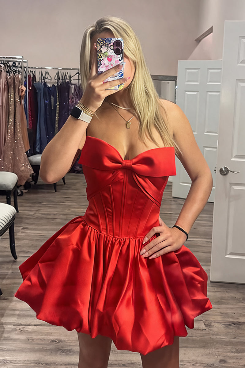Load image into Gallery viewer, Pink Corset A Line Strapless Short Cocktail Dress with Bow