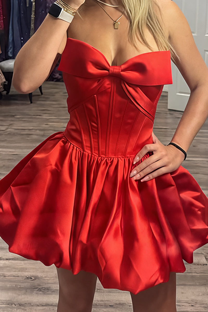 Load image into Gallery viewer, Pink Corset A Line Strapless Short Cocktail Dress with Bow