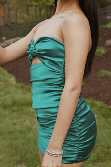 Green Bodycon Strapless Satin Short Cocktail Dress with Keyhole