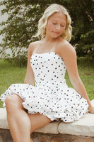 Load image into Gallery viewer, White Polka Dots Strapless A Line Mini Bubble Cocktail Dress