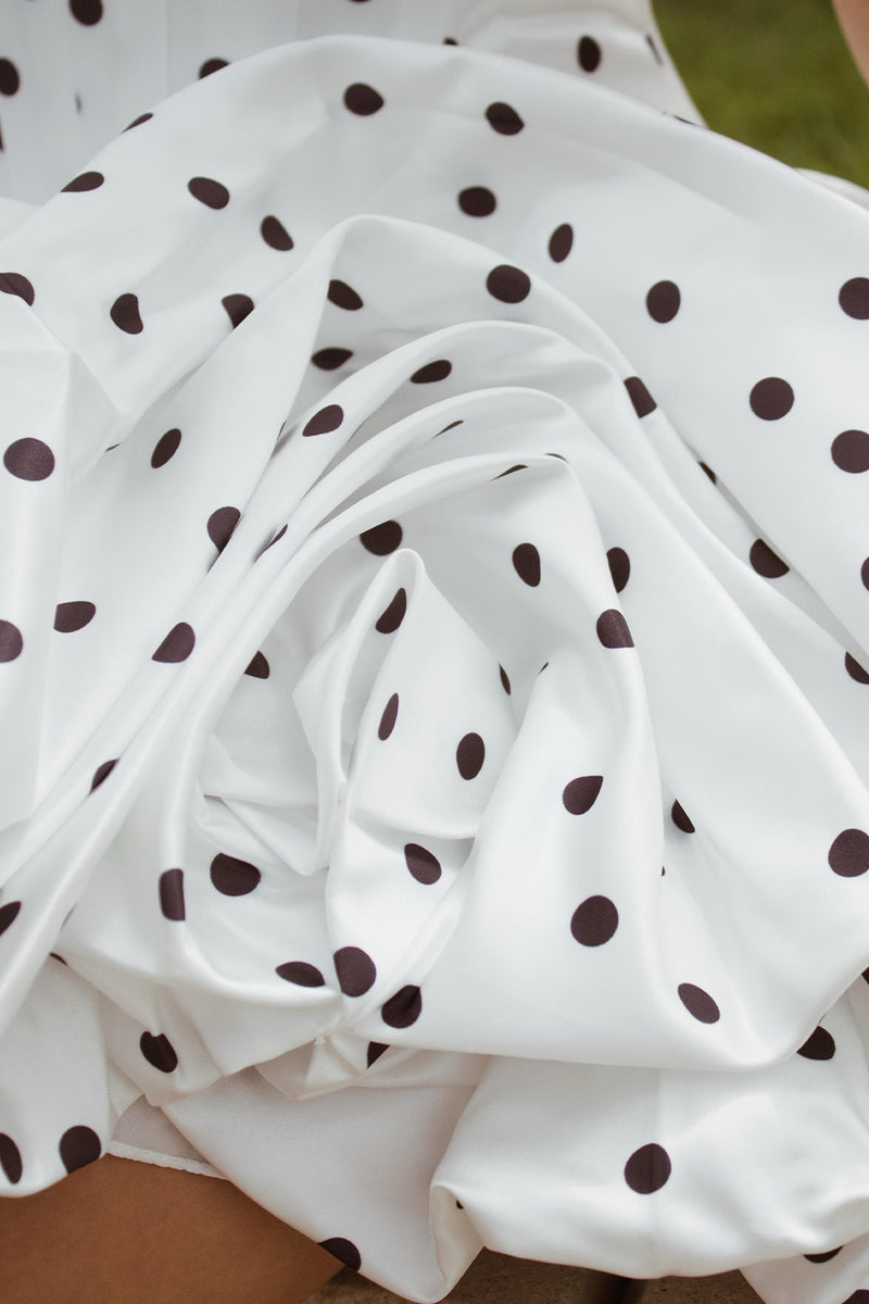 Load image into Gallery viewer, White Polka Dots Strapless A Line Mini Bubble Cocktail Dress