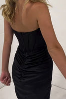 Load image into Gallery viewer, Black Corset Sparkly Bodycon Ruched Short Cocktail Dress with Slit