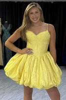 Load image into Gallery viewer, Yellow Corset A Line Spaghetti Straps Short Bubble Cocktail Dress