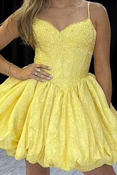 Yellow Corset A Line Spaghetti Straps Short Bubble Cocktail Dress