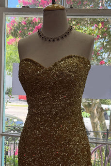 Sparkly Gold Bodycon Sweetheart Sequins Short Cocktail Dress with Slit
