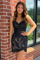 Load image into Gallery viewer, Black Sweetheart Lace Corset Ruched Short Cocktail Dress