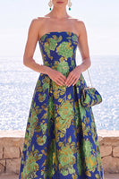 Load image into Gallery viewer, Pink Flower Strapless A Line Long Wedding Guest Dress with Pockets