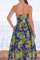 Load image into Gallery viewer, Pink Flower Strapless A Line Long Wedding Guest Dress with Pockets
