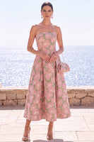 Load image into Gallery viewer, Pink Flower Strapless A Line Long Wedding Guest Dress with Pockets