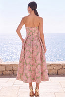 Load image into Gallery viewer, Pink Flower Strapless A Line Long Wedding Guest Dress with Pockets