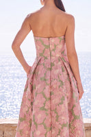 Load image into Gallery viewer, Pink Flower Strapless A Line Long Wedding Guest Dress with Pockets