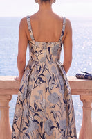 Load image into Gallery viewer, Floral Apricot Square Neck A Line Midi Wedding Guest Dress