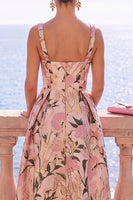 Load image into Gallery viewer, Floral Apricot Square Neck A Line Midi Wedding Guest Dress