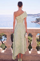Load image into Gallery viewer, A Line Blue Floral Printed One Shoulder Long Wedding Guest Dress