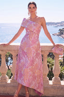 Load image into Gallery viewer, A Line Blue Floral Printed One Shoulder Long Wedding Guest Dress