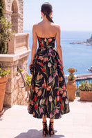 Load image into Gallery viewer, Floral Black A Line Sweetheart Ruched Long Wedding Guest Dress
