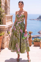 Load image into Gallery viewer, Floral Black A Line Sweetheart Ruched Long Wedding Guest Dress