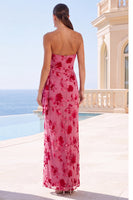 Load image into Gallery viewer, Floral Green Strapless Ruched Sheath Long Wedding Guest Dress with Slit
