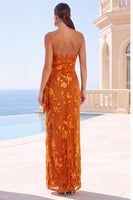 Load image into Gallery viewer, Floral Green Strapless Ruched Sheath Long Wedding Guest Dress with Slit