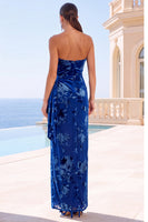 Load image into Gallery viewer, Floral Green Strapless Ruched Sheath Long Wedding Guest Dress with Slit
