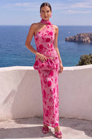 Load image into Gallery viewer, Floral Brown Leopard Printed Sheath One Shoulder Long Wedding Guest Dress