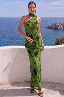 Load image into Gallery viewer, Floral Brown Leopard Printed Sheath One Shoulder Long Wedding Guest Dress