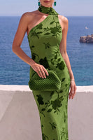 Load image into Gallery viewer, Floral Brown Leopard Printed Sheath One Shoulder Long Wedding Guest Dress