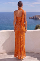 Load image into Gallery viewer, Floral Brown Leopard Printed Sheath One Shoulder Long Wedding Guest Dress