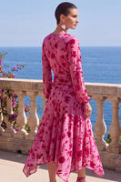 Load image into Gallery viewer, Khaki Floral Ruched Midi Beach Wedding Guest Dress with Sleeves