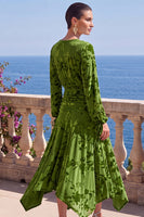 Load image into Gallery viewer, Khaki Floral Ruched Midi Beach Wedding Guest Dress with Sleeves