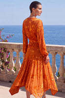 Load image into Gallery viewer, Khaki Floral Ruched Midi Beach Wedding Guest Dress with Sleeves