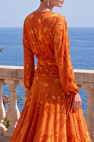 Load image into Gallery viewer, Khaki Floral Ruched Midi Beach Wedding Guest Dress with Sleeves