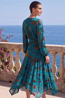 Load image into Gallery viewer, Khaki Floral Ruched Midi Beach Wedding Guest Dress with Sleeves