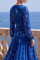Load image into Gallery viewer, Khaki Floral Ruched Midi Beach Wedding Guest Dress with Sleeves