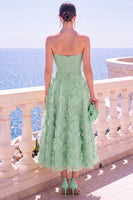Load image into Gallery viewer, Floral Blue A Line Strapless Corset Long Beach Wedding Guest Dress