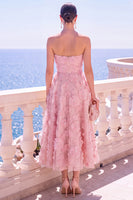 Load image into Gallery viewer, Floral Blue A Line Strapless Corset Long Beach Wedding Guest Dress