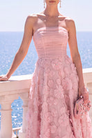 Load image into Gallery viewer, Floral Blue A Line Strapless Corset Long Beach Wedding Guest Dress