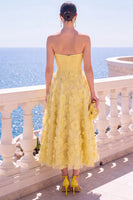 Load image into Gallery viewer, Floral Blue A Line Strapless Corset Long Beach Wedding Guest Dress