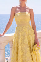 Load image into Gallery viewer, Floral Blue A Line Strapless Corset Long Beach Wedding Guest Dress