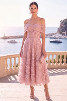 Load image into Gallery viewer, Pink Floral Off the Shoulder A Line Maxi Beach Wedding Guest Dress