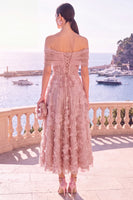 Load image into Gallery viewer, Pink Floral Off the Shoulder A Line Maxi Beach Wedding Guest Dress