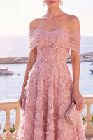 Load image into Gallery viewer, Pink Floral Off the Shoulder A Line Maxi Beach Wedding Guest Dress