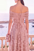 Load image into Gallery viewer, Pink Floral Off the Shoulder A Line Maxi Beach Wedding Guest Dress